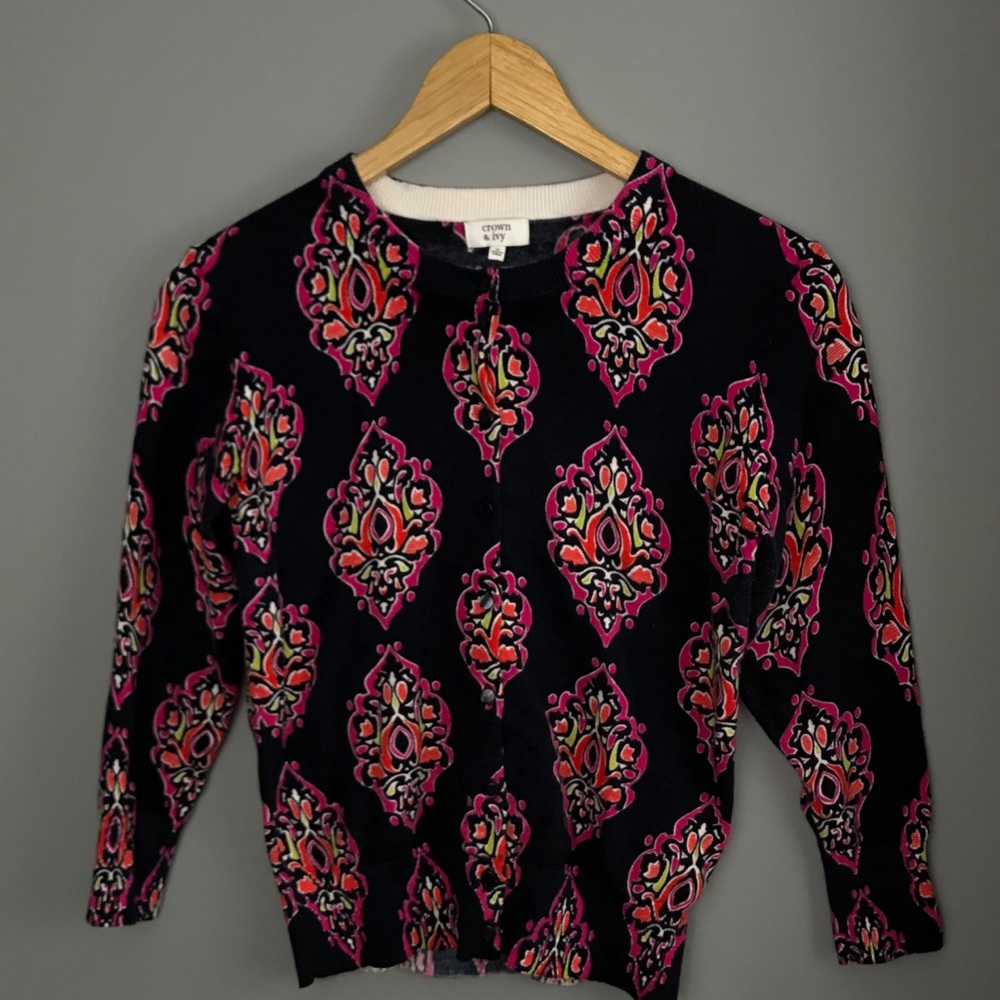 Crown & Ivy Navy Blue Crewneck Cardigan